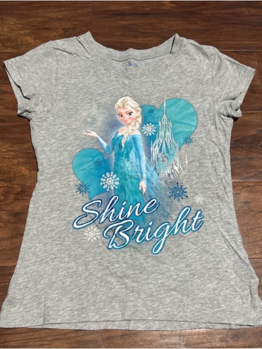 Disney Grey Tee with Blue Elsa 'Shine Bright' Graphic